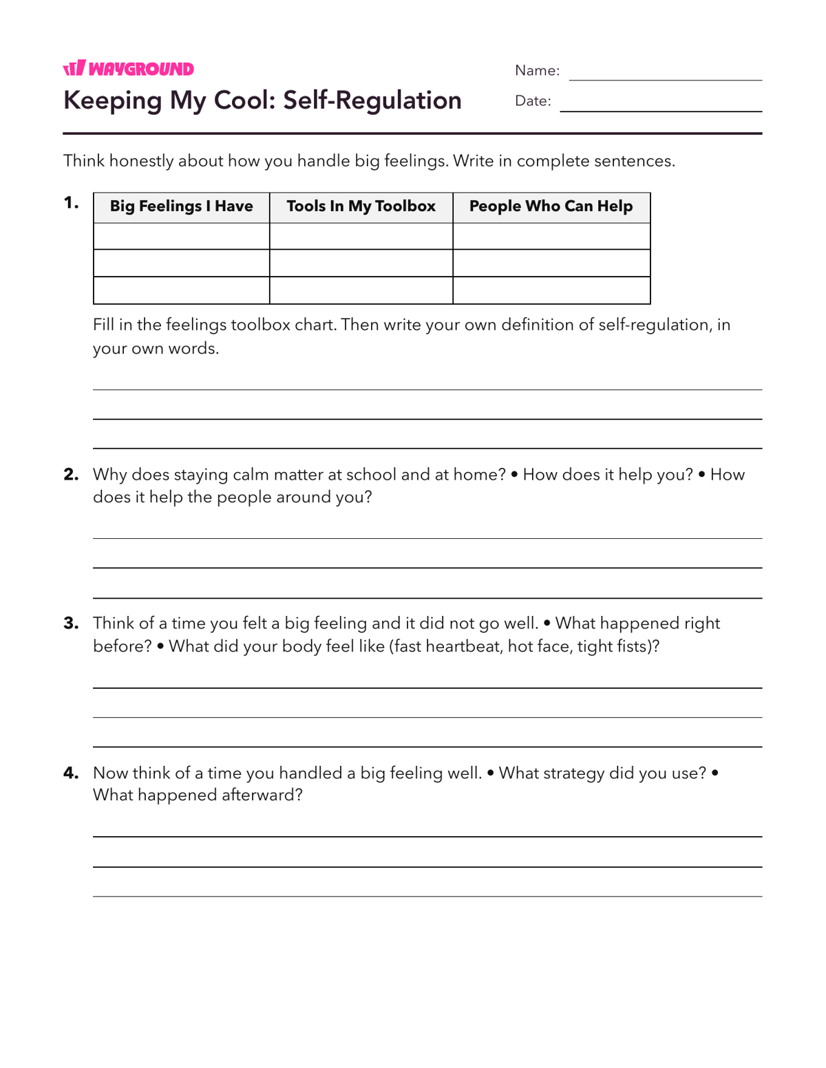 Keeping My Cool: Self-Regulation - Printable Social-emotional-learning Worksheets Class 4 - Wayground