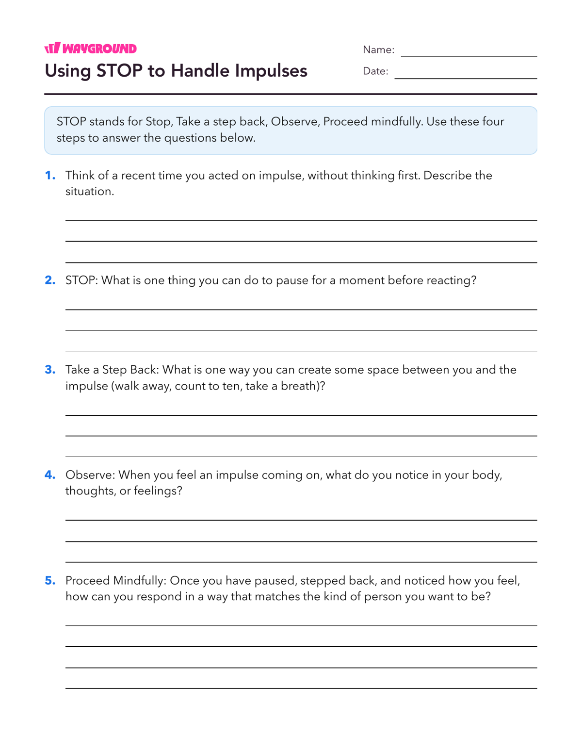 Using STOP to Handle Impulses - Printable Social-emotional-learning Worksheets Class 4 - Wayground