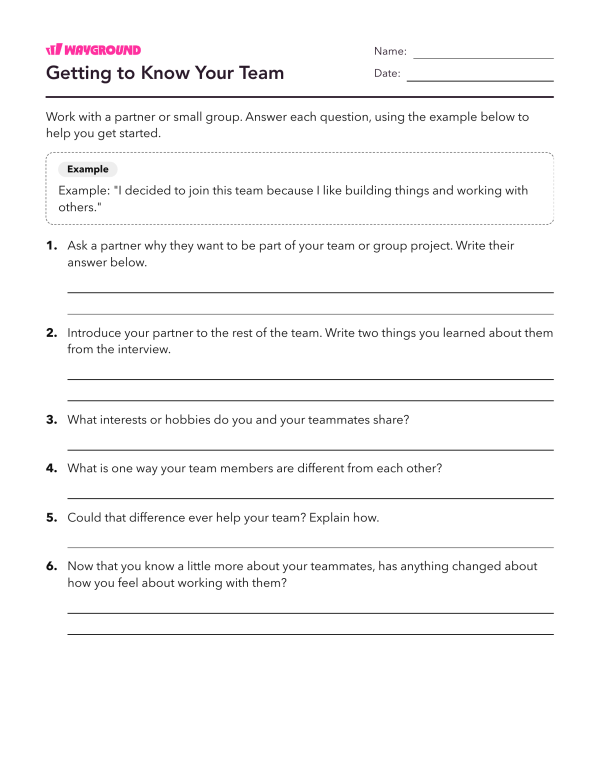 Getting to Know Your Team - Printable Social-emotional-learning Worksheets Class 4 - Wayground
