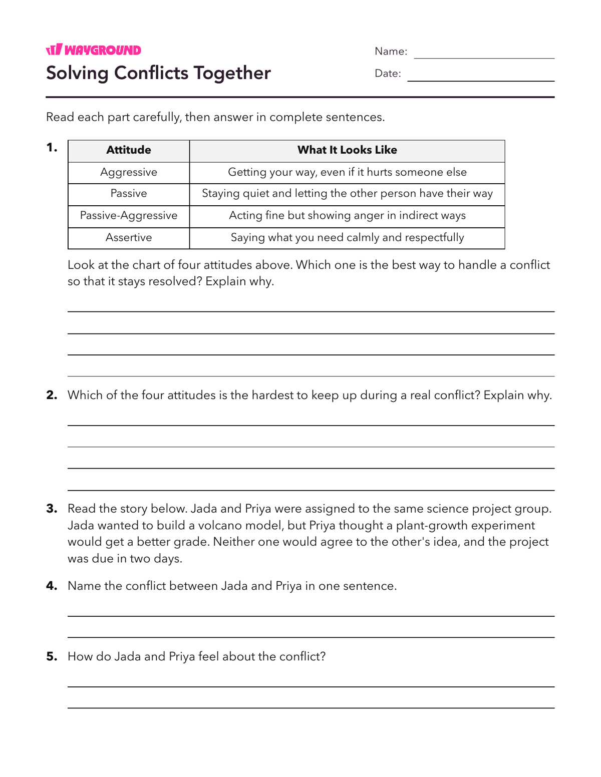Solving Conflicts Together - Printable Social-emotional-learning Worksheets Class 4 - Wayground