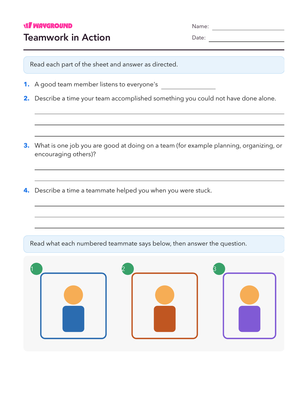 Teamwork in Action - Printable Social-emotional-learning Worksheets Class 5 - Wayground