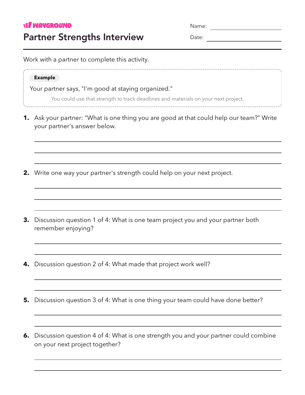 Partner Strengths Interview - Printable Social-emotional-learning Worksheets Class 5 - Wayground