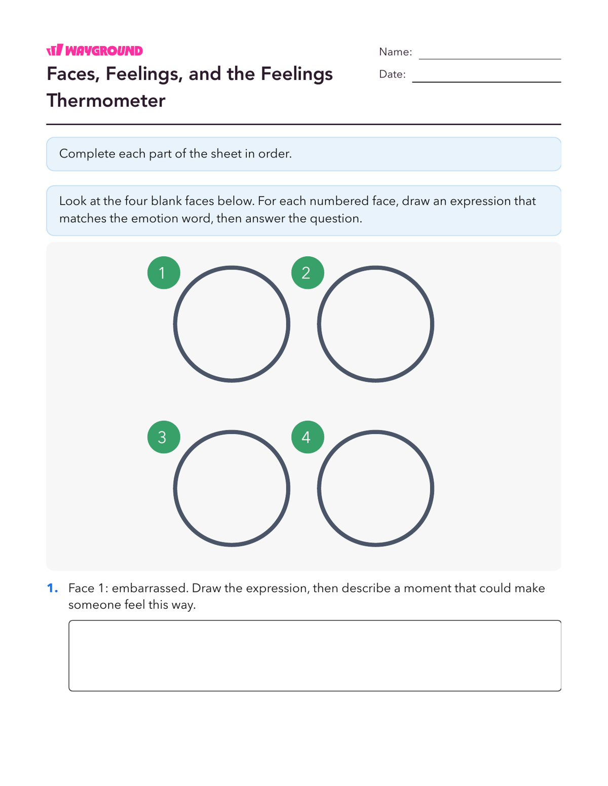 Faces, Feelings, and the Feelings Thermometer - Printable Social-emotional-learning Worksheets Class 5 - Wayground