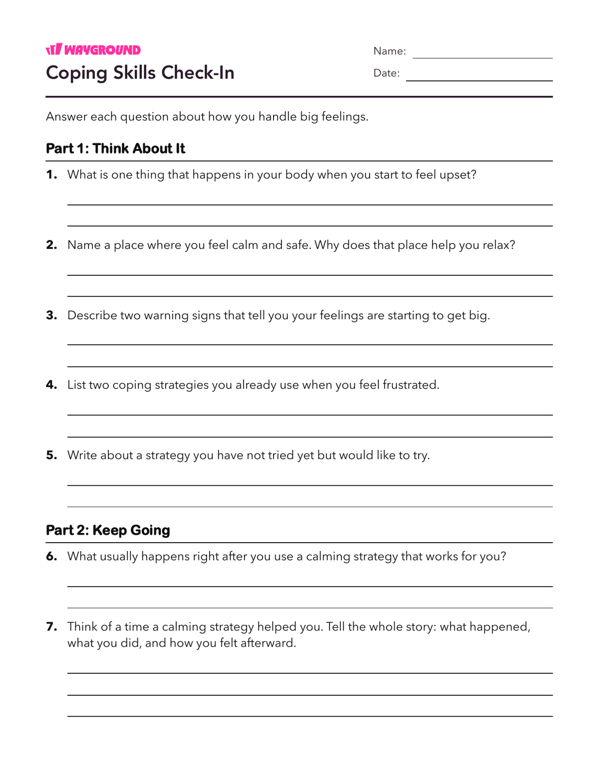 Coping Skills Check-In - Printable Social-emotional-learning Worksheets - Wayground