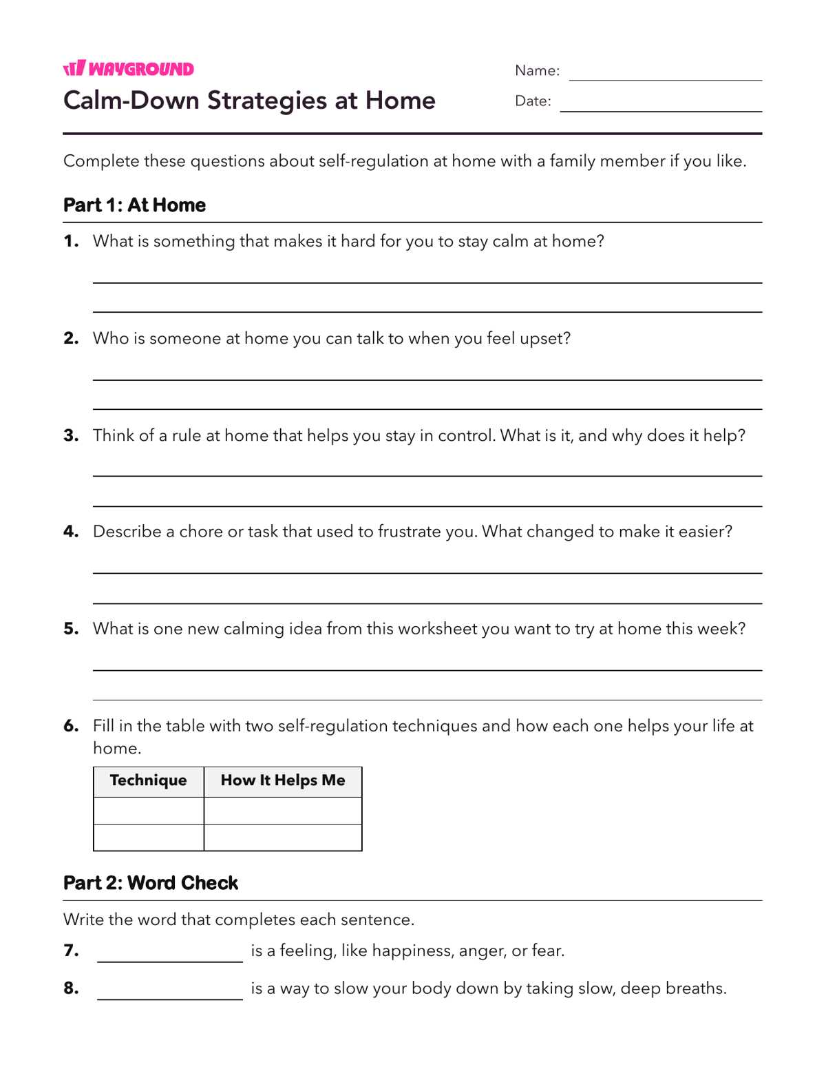 Calm-Down Strategies at Home - Printable Social-emotional-learning Worksheets - Wayground