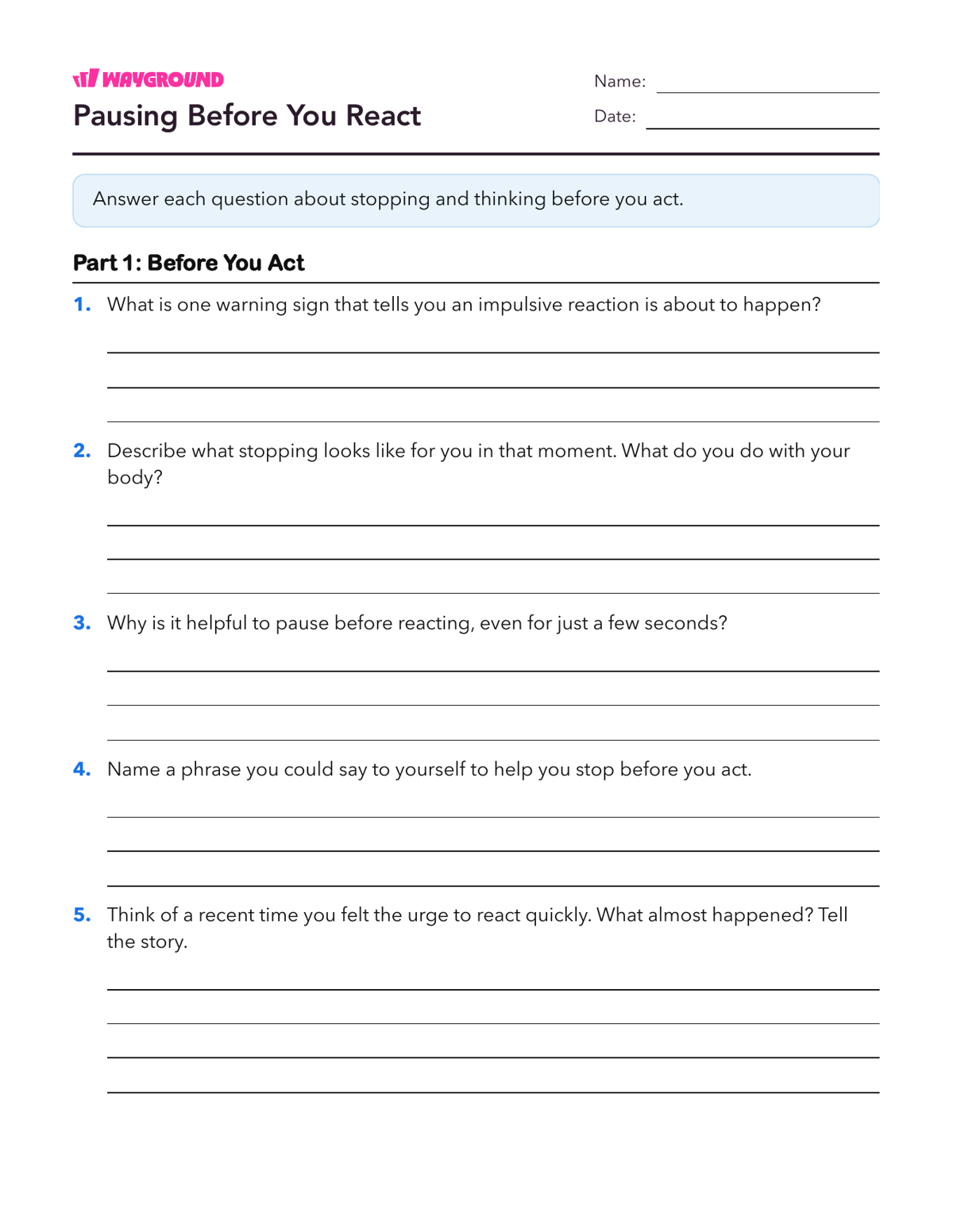 Pausing Before You React - Printable Social-emotional-learning Worksheets - Wayground