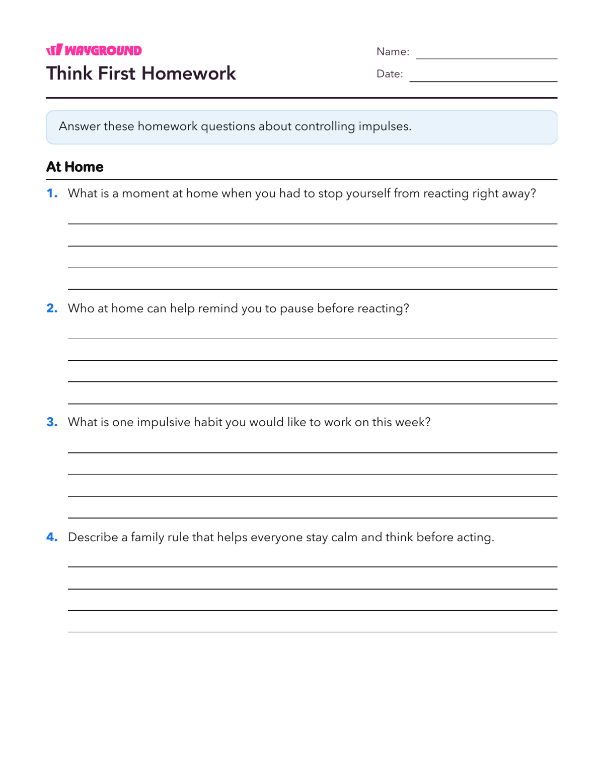 Think First Homework - Printable Social-emotional-learning Worksheets - Wayground