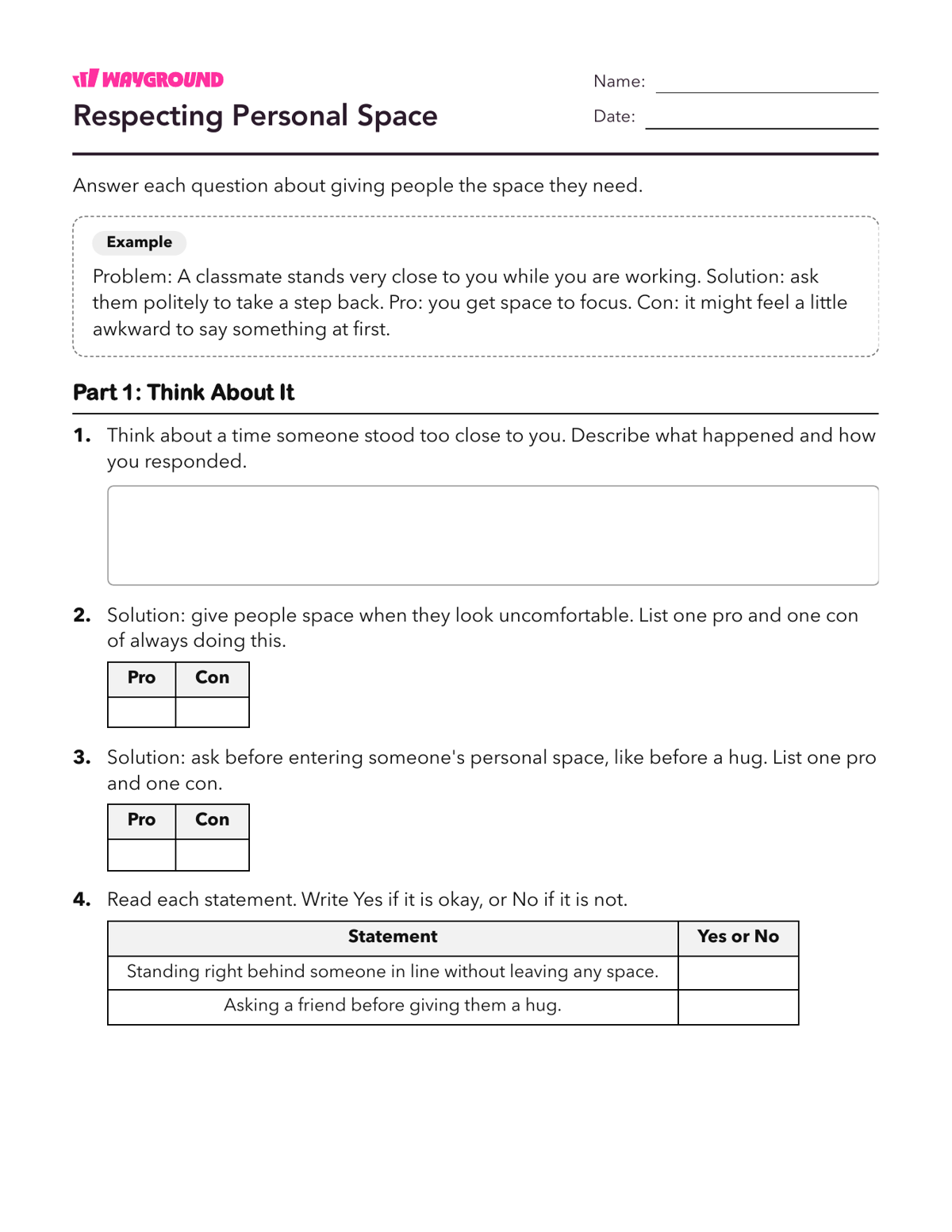Respecting Personal Space - Printable Social-emotional-learning Worksheets - Wayground
