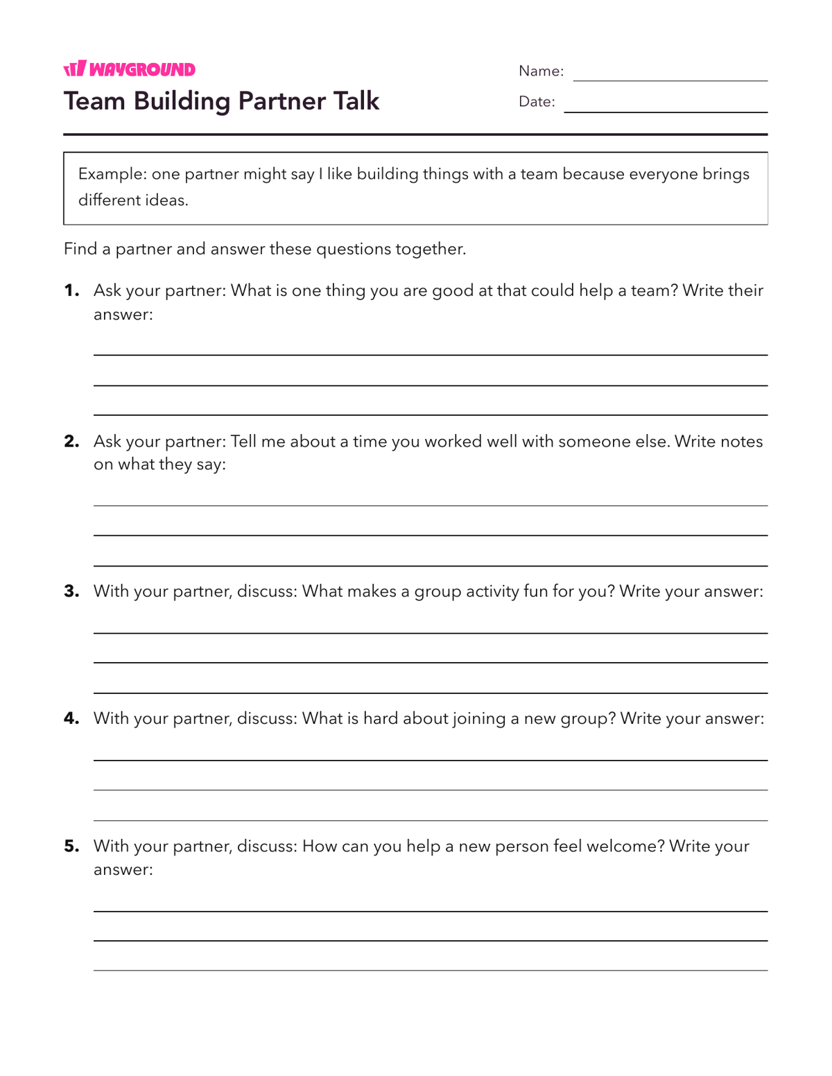 Team Building Partner Talk - Printable Social-emotional-learning Worksheets - Wayground