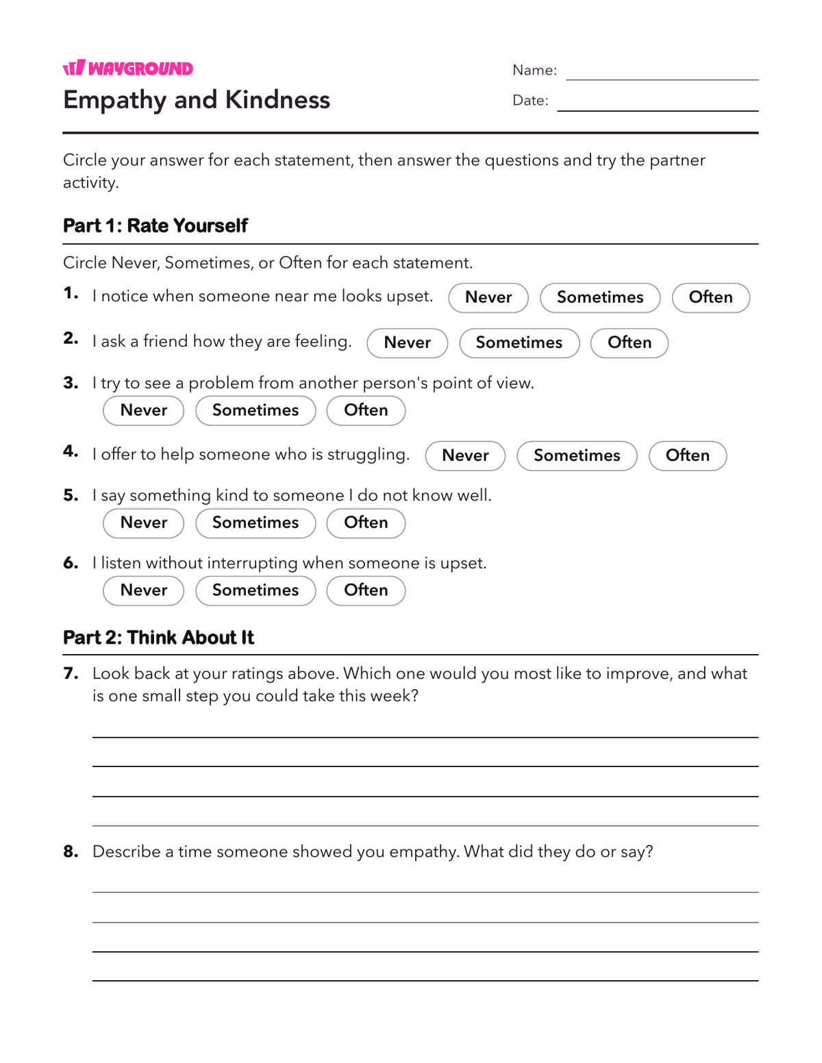 Empathy and Kindness - Printable Social-emotional-learning Worksheets - Wayground