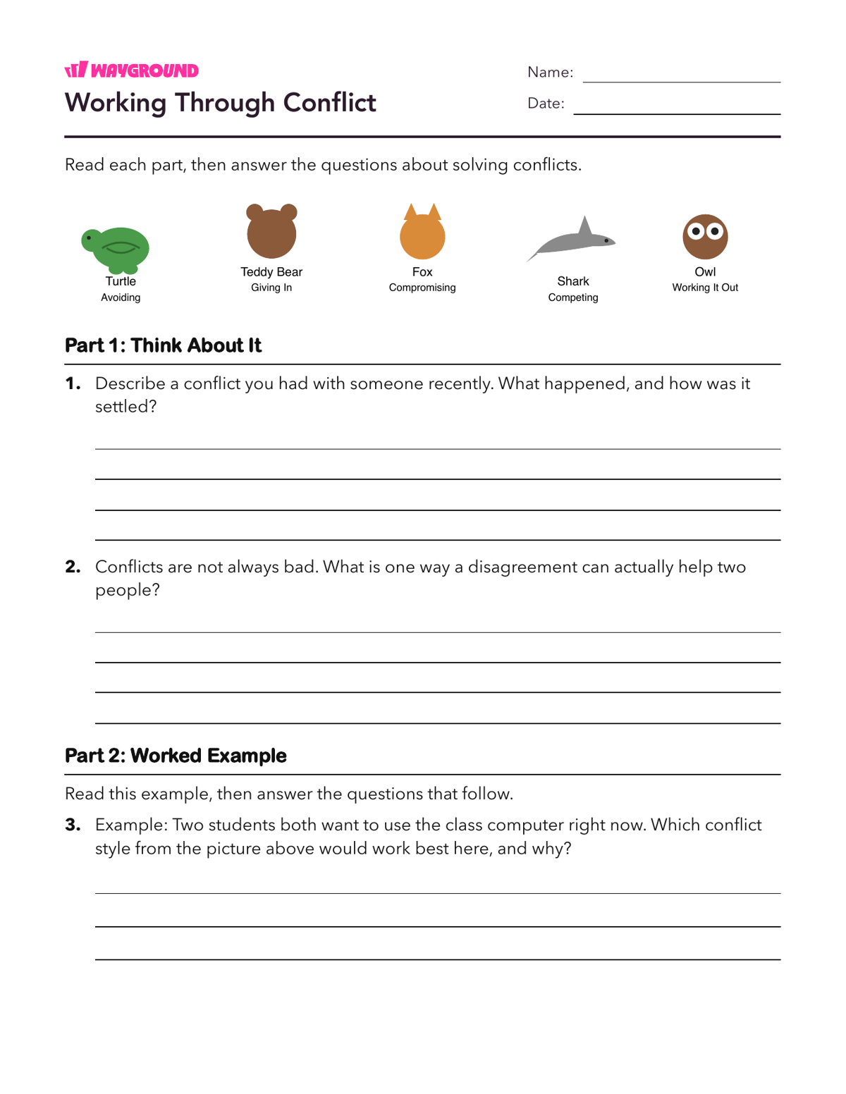 Working Through Conflict - Printable Social-emotional-learning Worksheets - Wayground