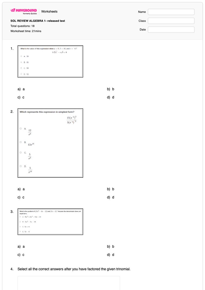SOL REVIEW ALGEBRA 1- released test - พิมพ์ได้ Misleading-graphs เวิร์กชีท ระดับ 8 - Wayground