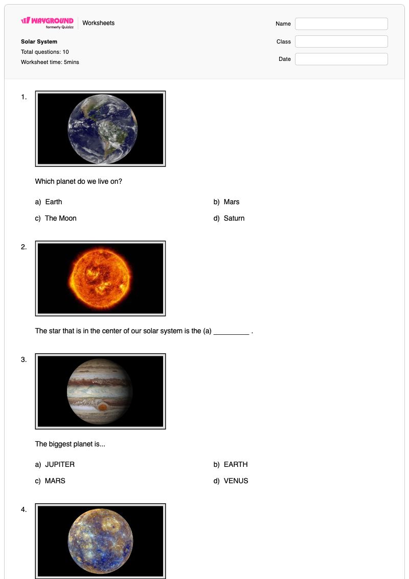 Solar System - พิมพ์ได้ Planet-earth เวิร์กชีท ระดับ 2 - Wayground