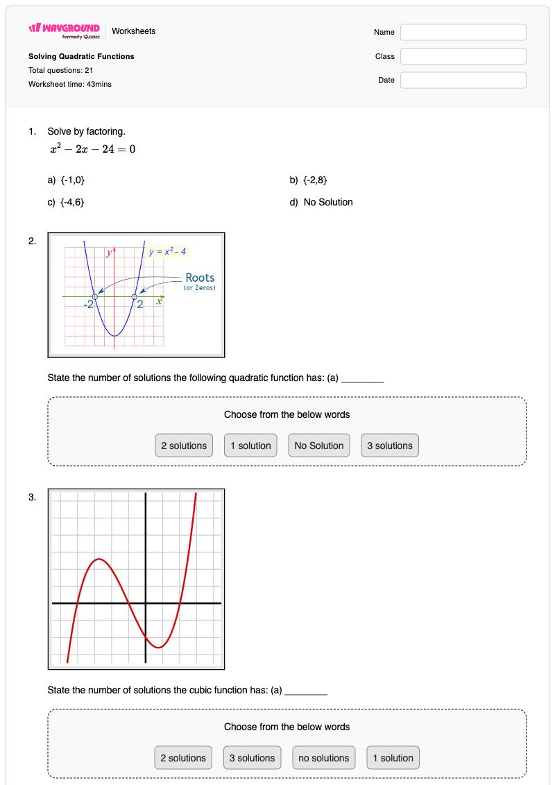 Solving Quadratic Functions  - พิมพ์ได้ Graphing-exchange-rates เวิร์กชีท ระดับ 11 - Wayground
