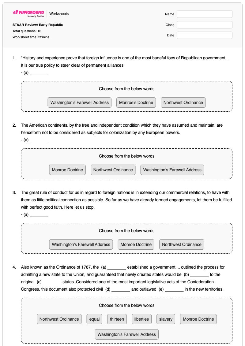 STAAR Review: Early Republic - Printable Tragedy-of-the-commons Worksheets - Wayground