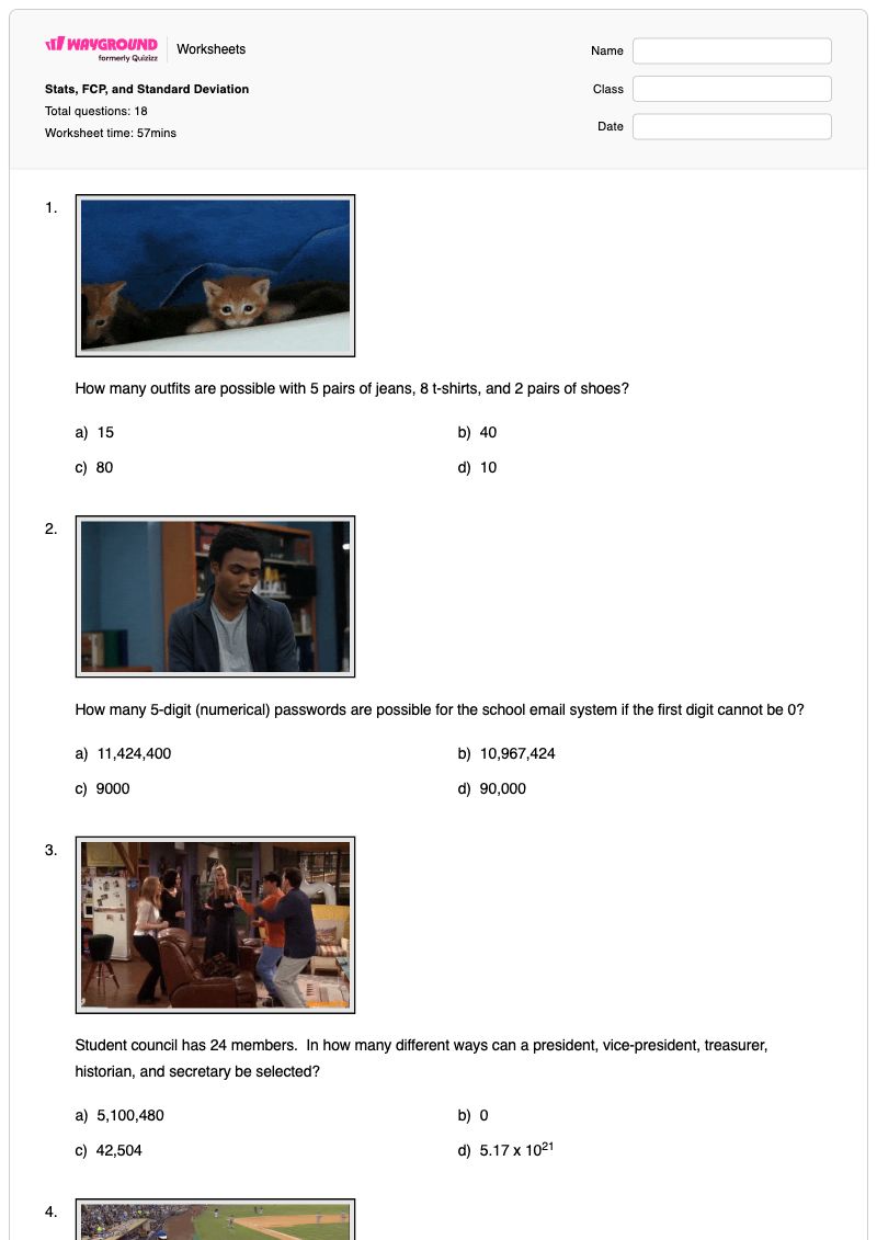 Stats, FCP, and Standard Deviation - พิมพ์ได้ Weighted-averages เวิร์กชีท ระดับ 11 - Wayground