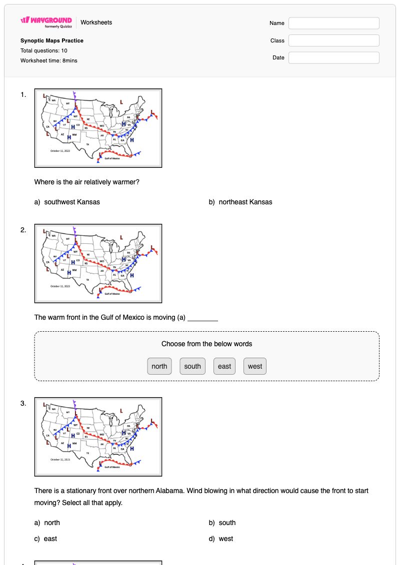 Synoptic Maps Practice - พิมพ์ได้ สเปกโทรเมตรีมวล เวิร์กชีท ระดับ 9 - Wayground