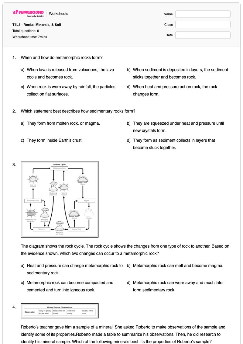 T4L3 - Rocks, Minerals, & Soil - พิมพ์ได้ Rocks-and-minerals เวิร์กชีท ระดับ 4 - Wayground