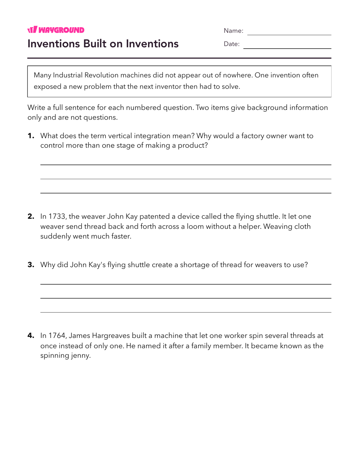 Inventions Built on Inventions - Printable The-industrial-revolution Worksheets Class 8 - Wayground