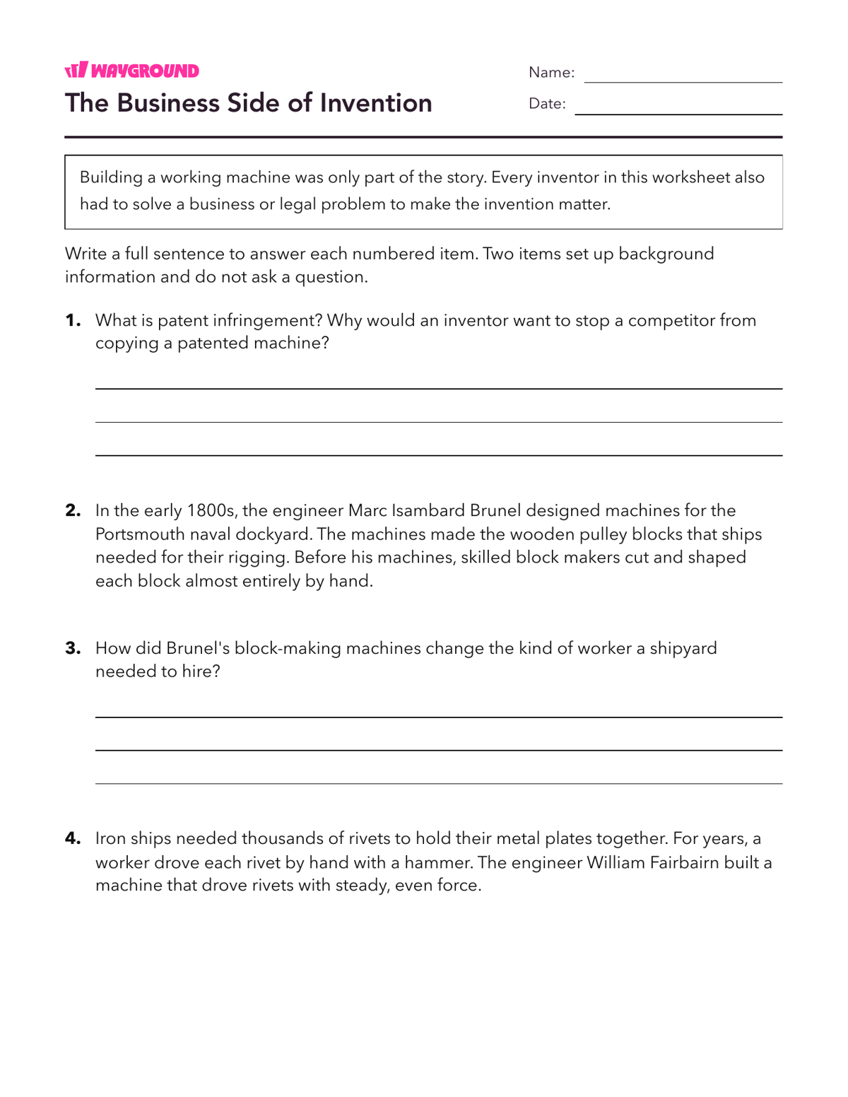 The Business Side of Invention - Printable The-industrial-revolution Worksheets Class 8 - Wayground