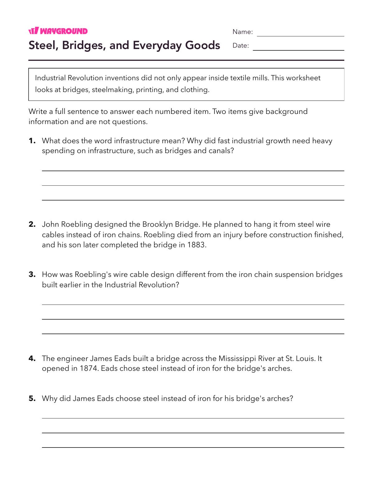 Steel, Bridges, and Everyday Goods - Printable The-industrial-revolution Worksheets Class 8 - Wayground
