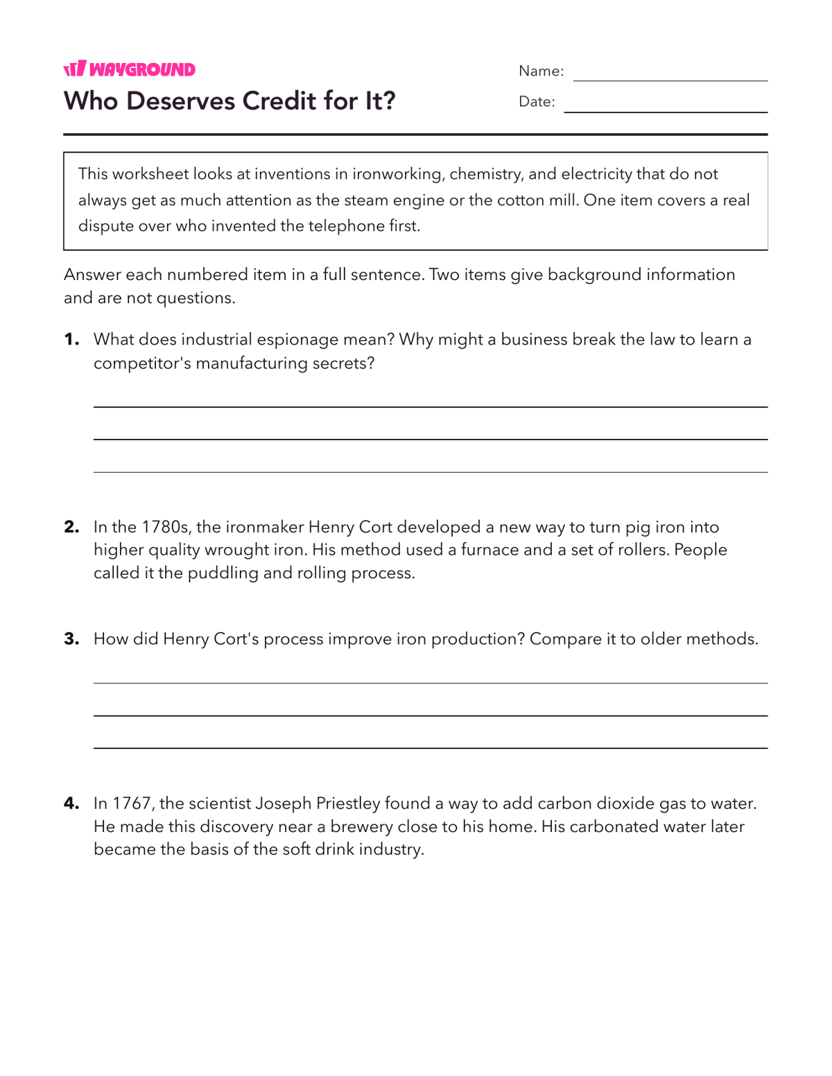 Who Deserves Credit for It? - Printable The-industrial-revolution Worksheets Class 8 - Wayground