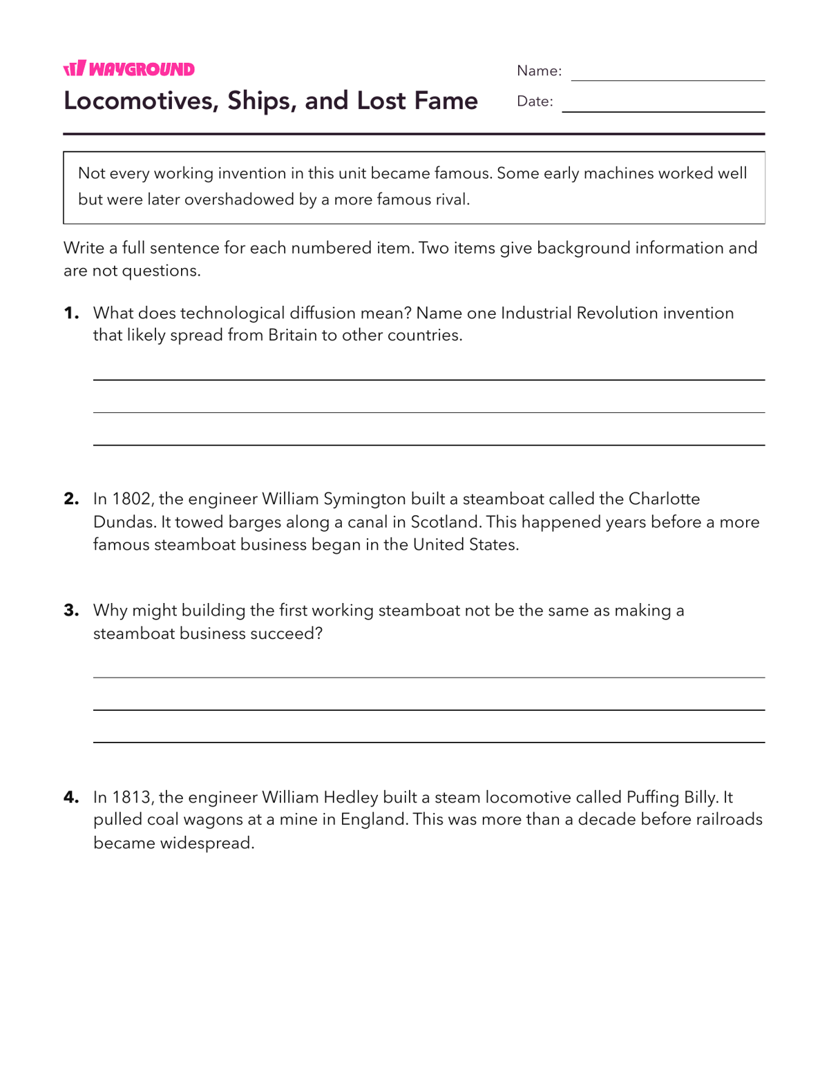 Locomotives, Ships, and Lost Fame - Printable The-industrial-revolution Worksheets Class 8 - Wayground
