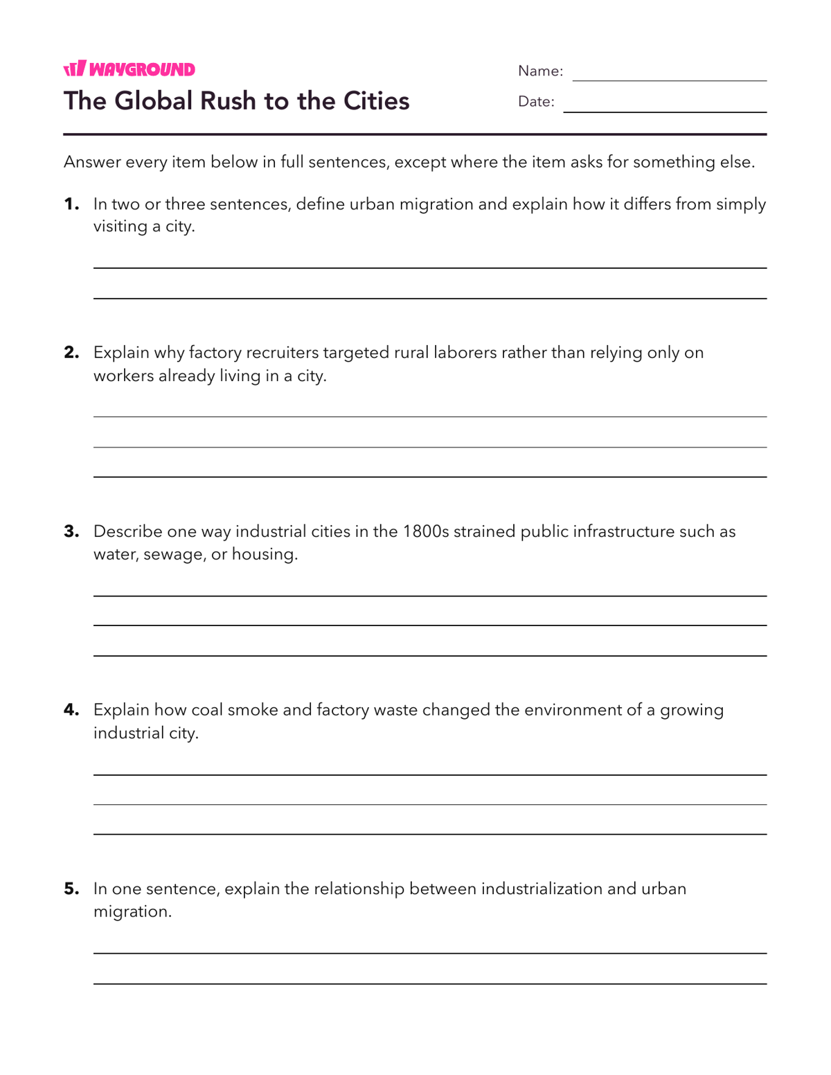 The Global Rush to the Cities - Printable The-industrial-revolution Worksheets Class 8 - Wayground