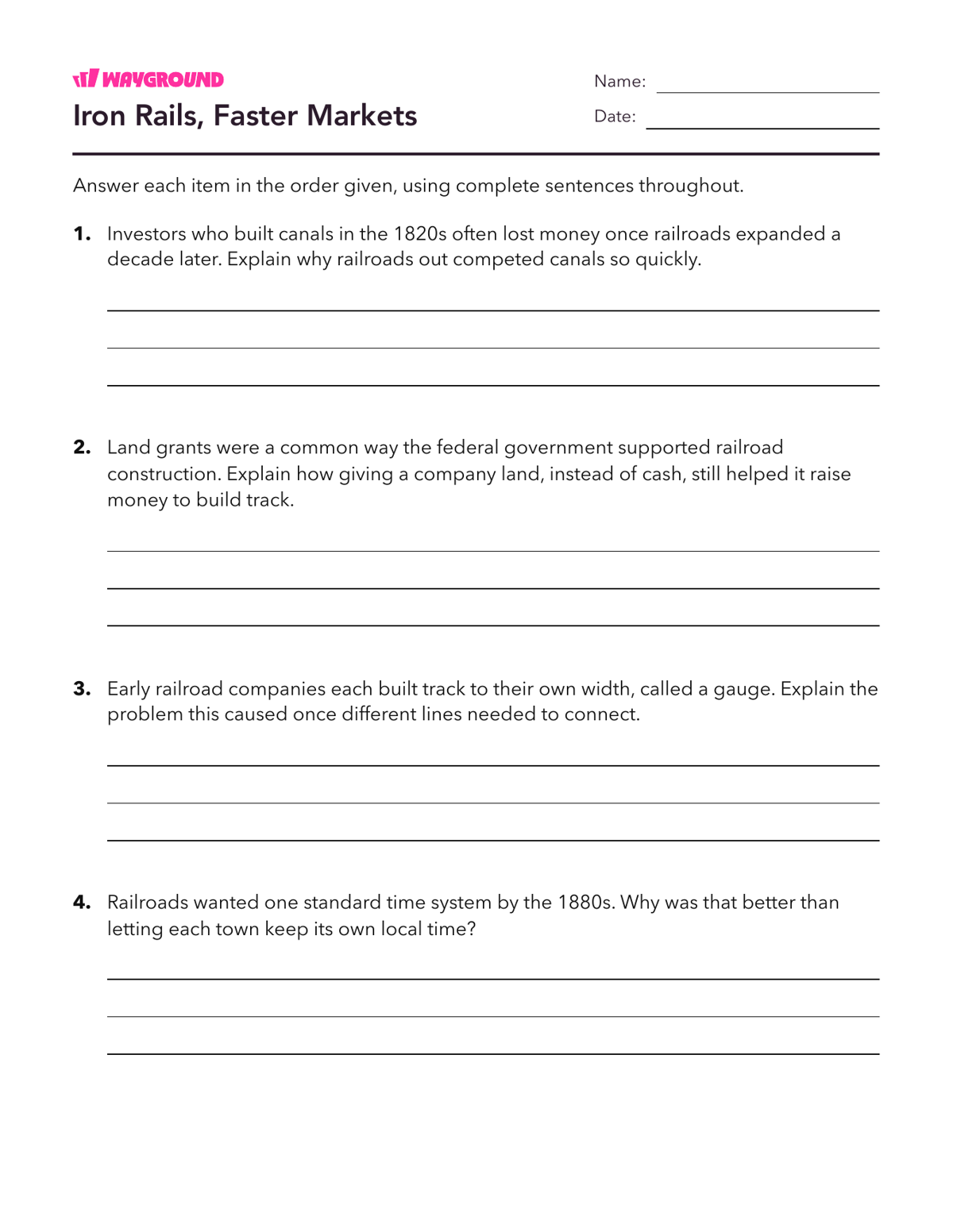 Iron Rails, Faster Markets - Printable The-industrial-revolution Worksheets Class 8 - Wayground