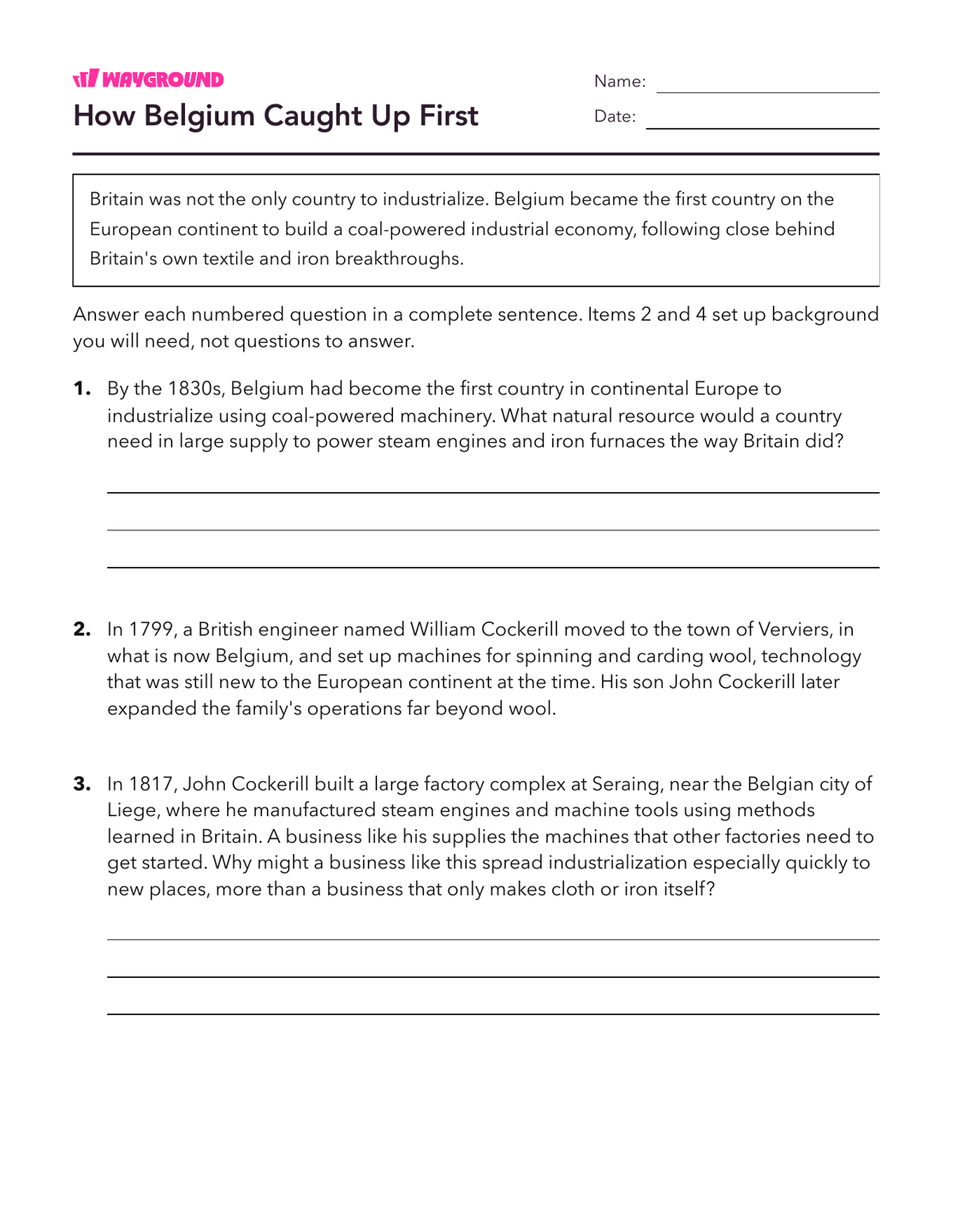 How Belgium Caught Up First - Printable The-industrial-revolution Worksheets Class 9 - Wayground