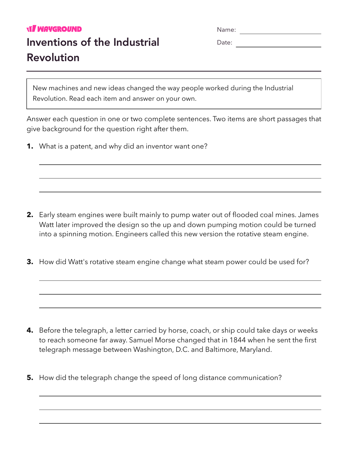 Inventions of the Industrial Revolution - Printable The-industrial-revolution Worksheets - Wayground