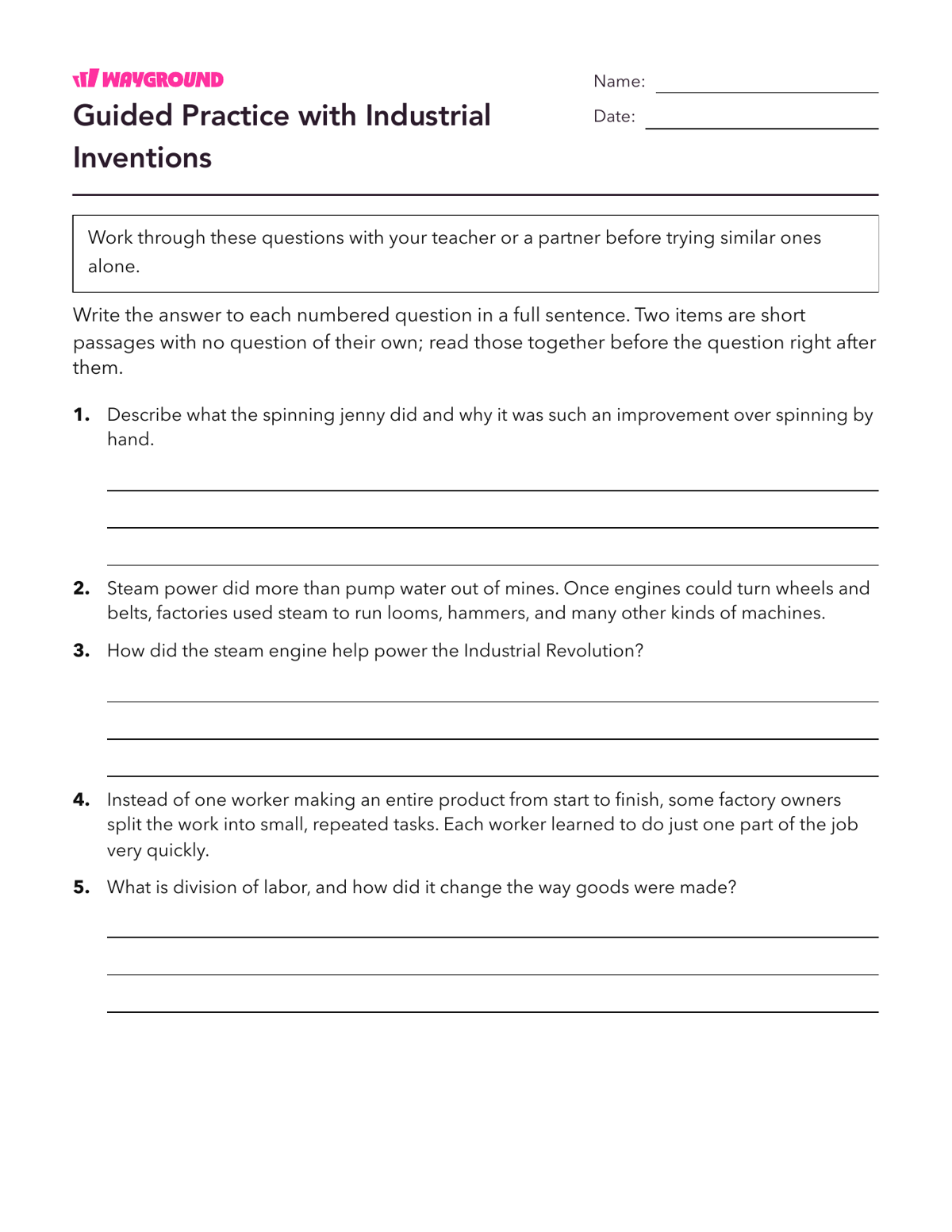 Guided Practice with Industrial Inventions - Printable The-industrial-revolution Worksheets - Wayground