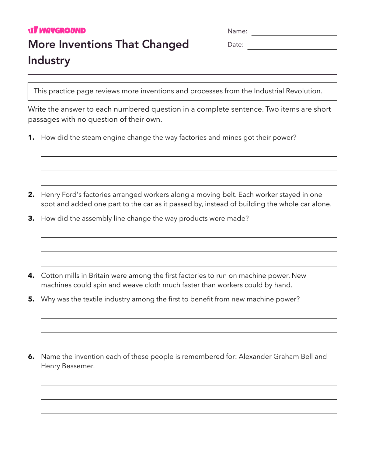 More Inventions That Changed Industry - Printable The-industrial-revolution Worksheets - Wayground