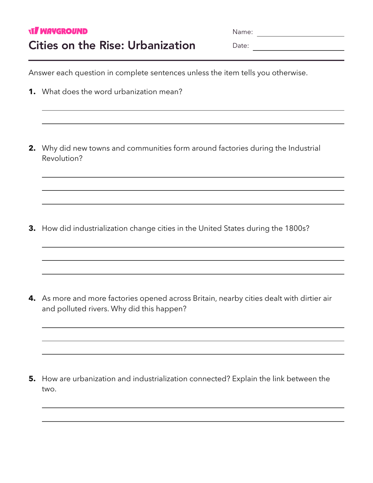 Cities on the Rise: Urbanization - Printable The-industrial-revolution Worksheets - Wayground