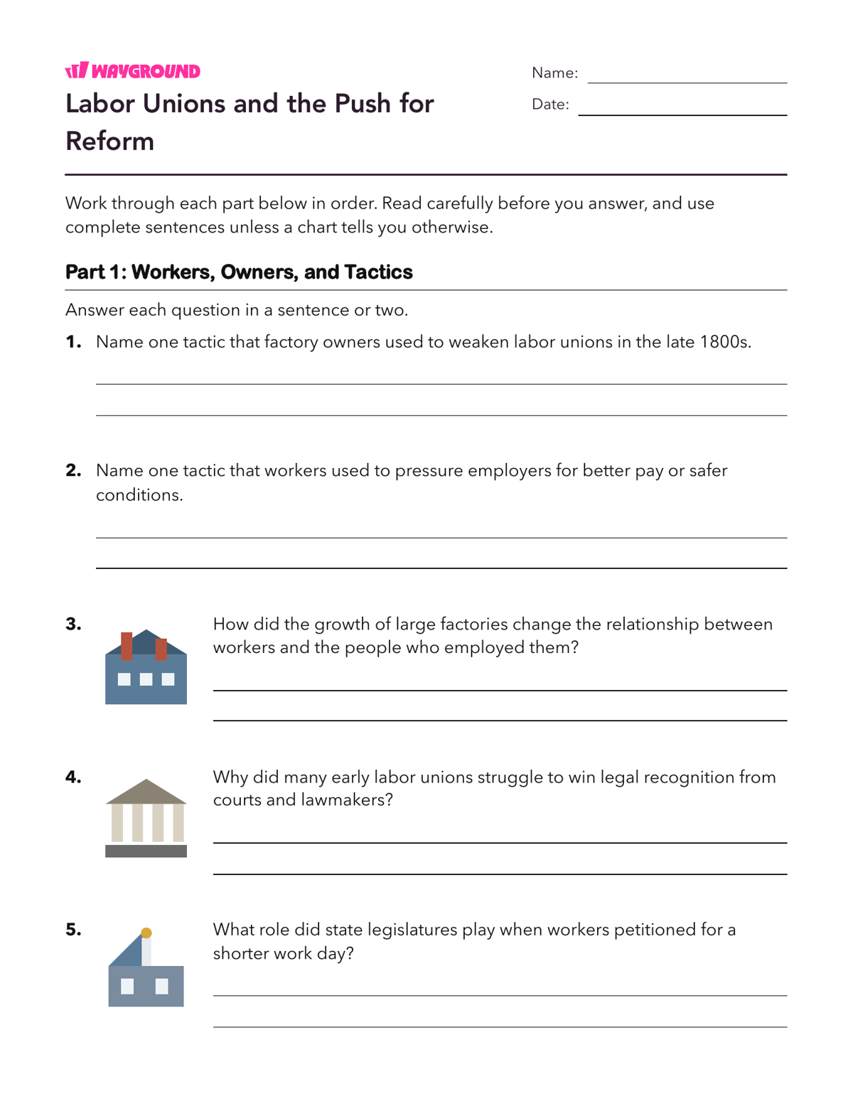 Labor Unions and the Push for Reform - Printable The-industrial-revolution Worksheets - Wayground