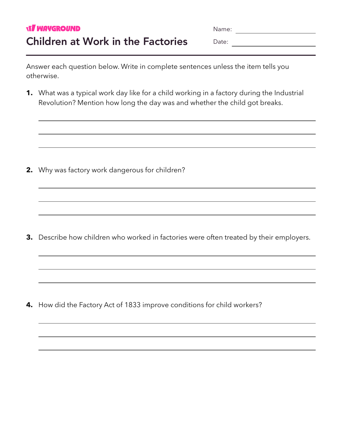 Children at Work in the Factories - Printable The-industrial-revolution Worksheets - Wayground