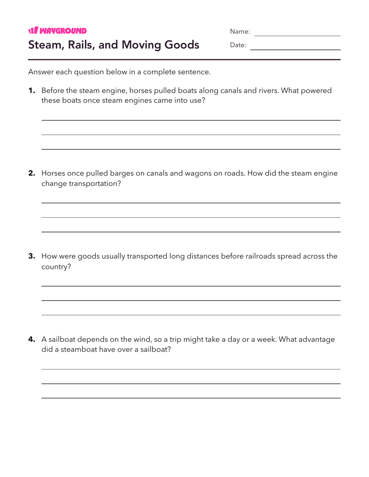 Steam, Rails, and Moving Goods - Printable The-industrial-revolution Worksheets - Wayground