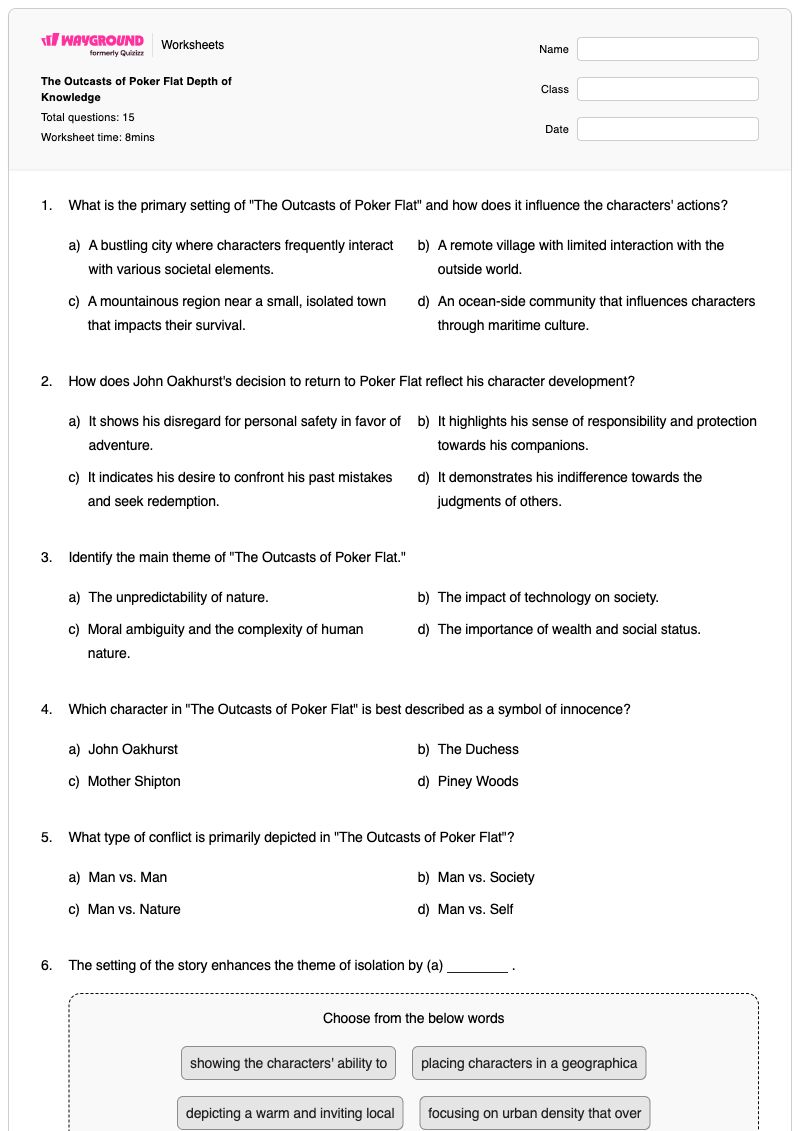 The Outcasts of Poker Flat Depth of Knowledge - Printable Communicating-through-symbols Worksheets Kindergarten - Wayground