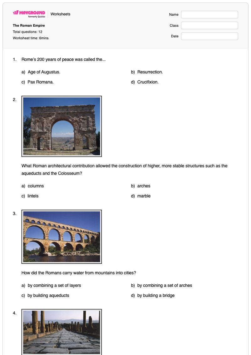 The Roman Empire - พิมพ์ได้ Roman-republic-and-empire เวิร์กชีท ระดับ 10 - Wayground