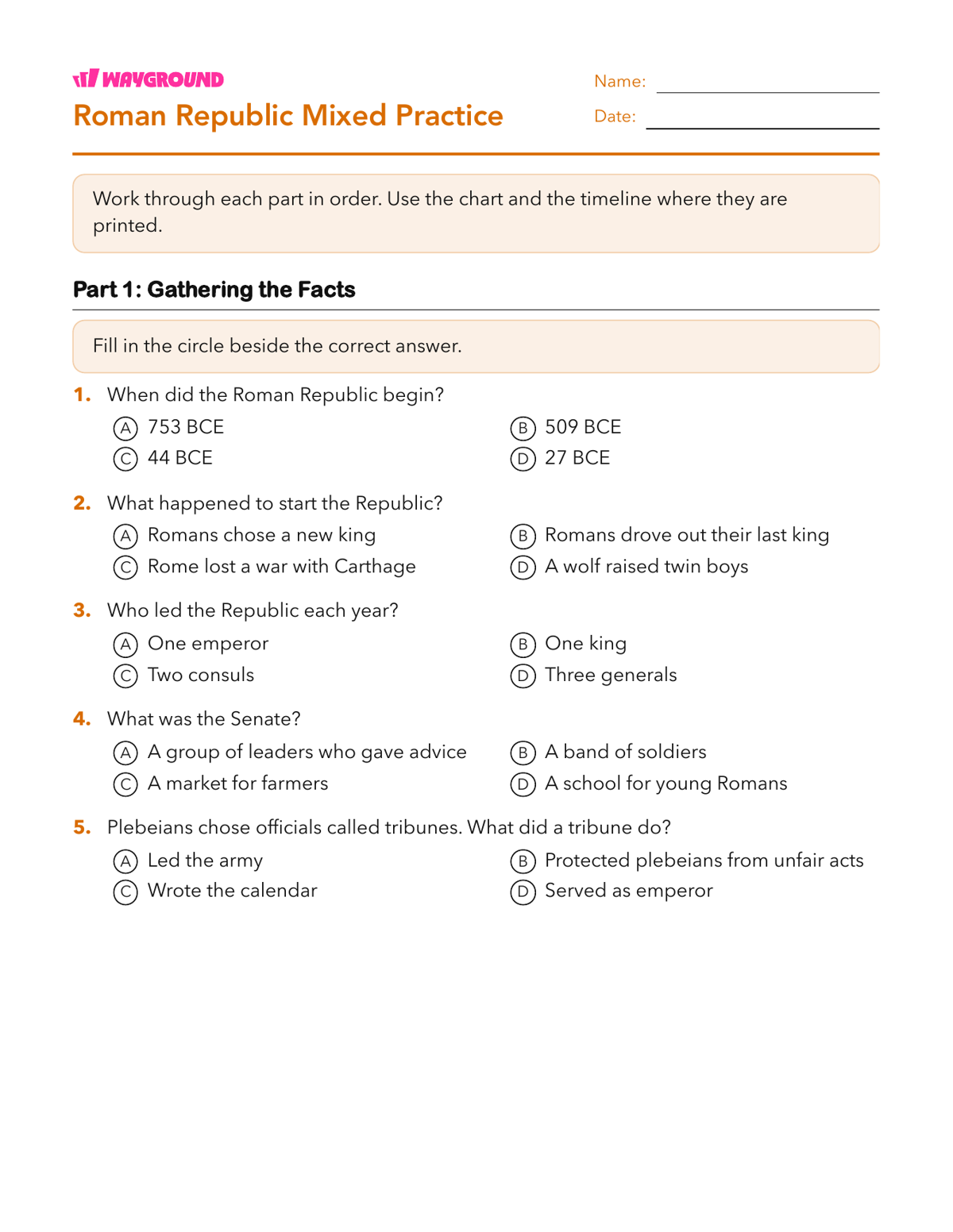 Roman Republic Mixed Practice - Printable The-roman-republic Worksheets Class 5 - Wayground