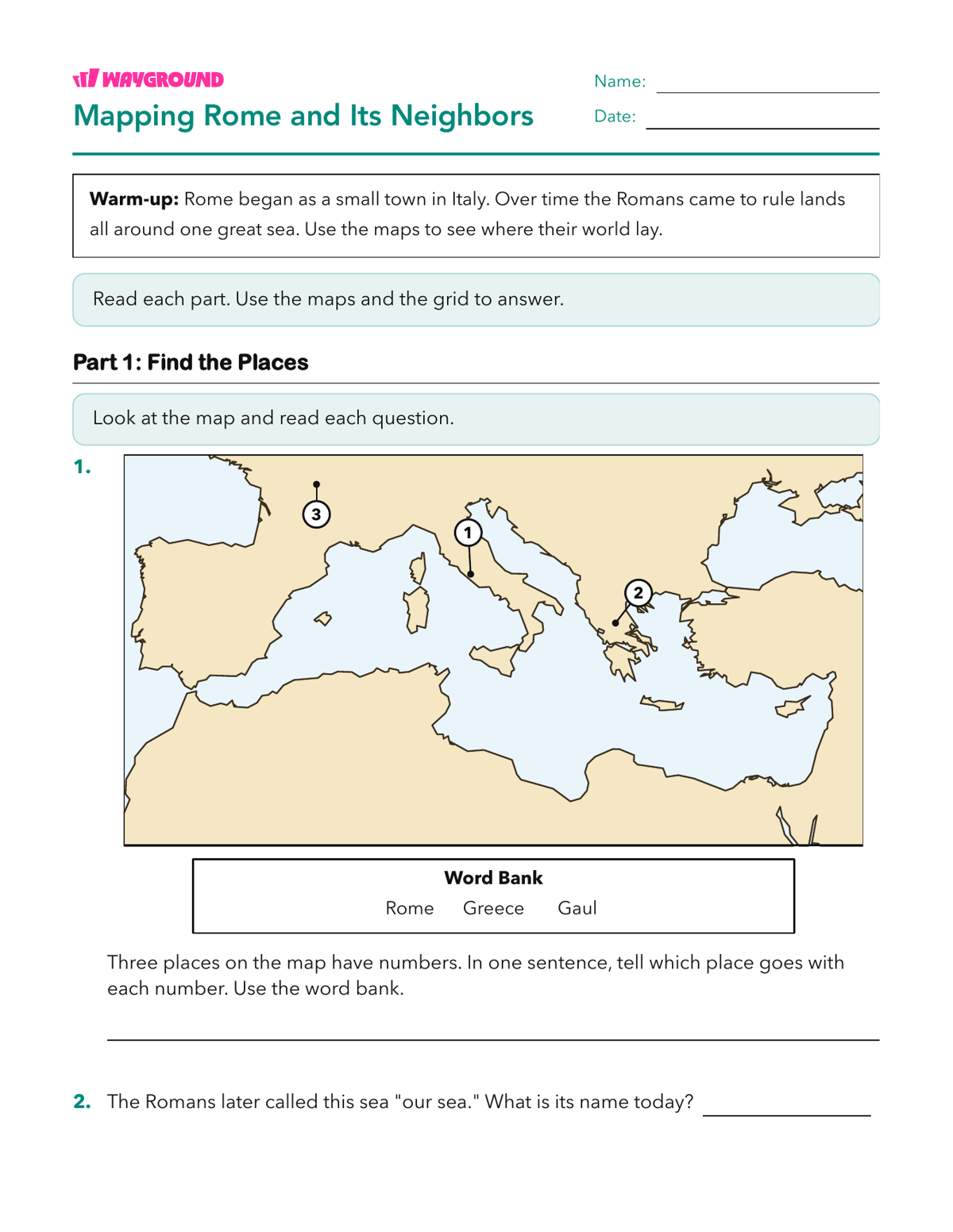 Mapping Rome and Its Neighbors - Dapat dicetak Republik-romawi Lembar-kerja Kelas 6 - Wayground