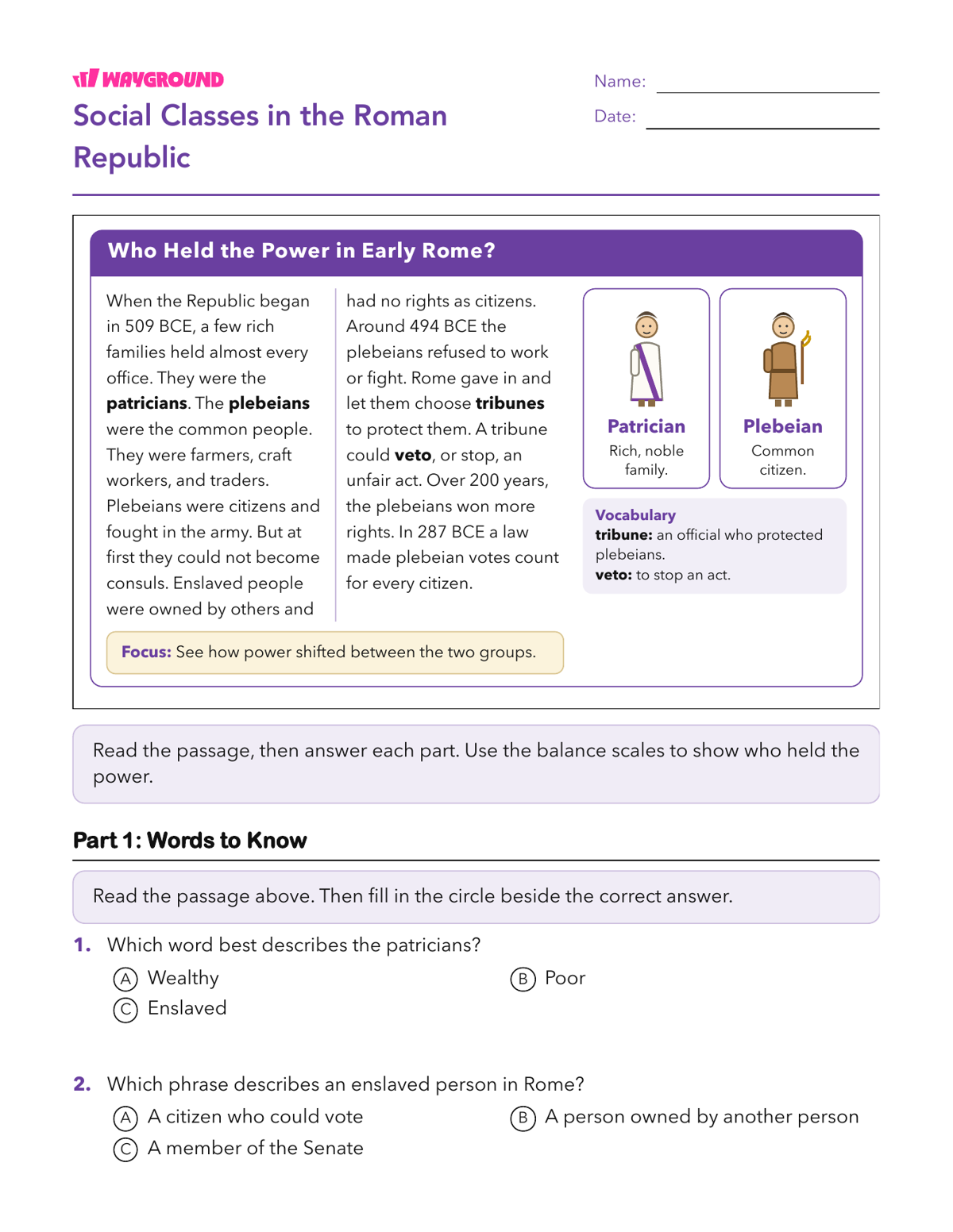 Social Classes in the Roman Republic - Dapat dicetak Republik-romawi Lembar-kerja Kelas 6 - Wayground