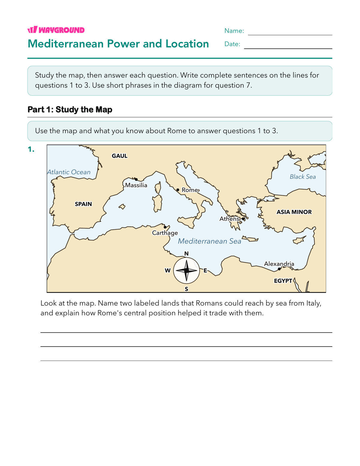 Mediterranean Power and Location - Printable The-roman-republic Worksheets Class 7 - Wayground