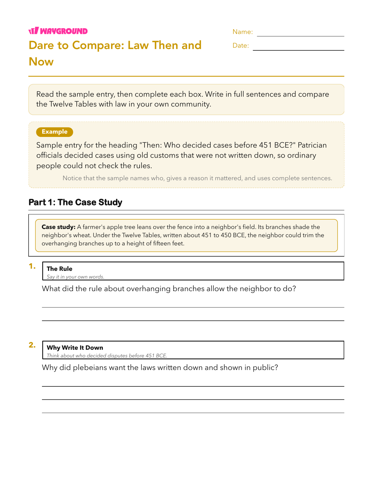 Dare to Compare: Law Then and Now - Printable The-roman-republic Worksheets Class 7 - Wayground