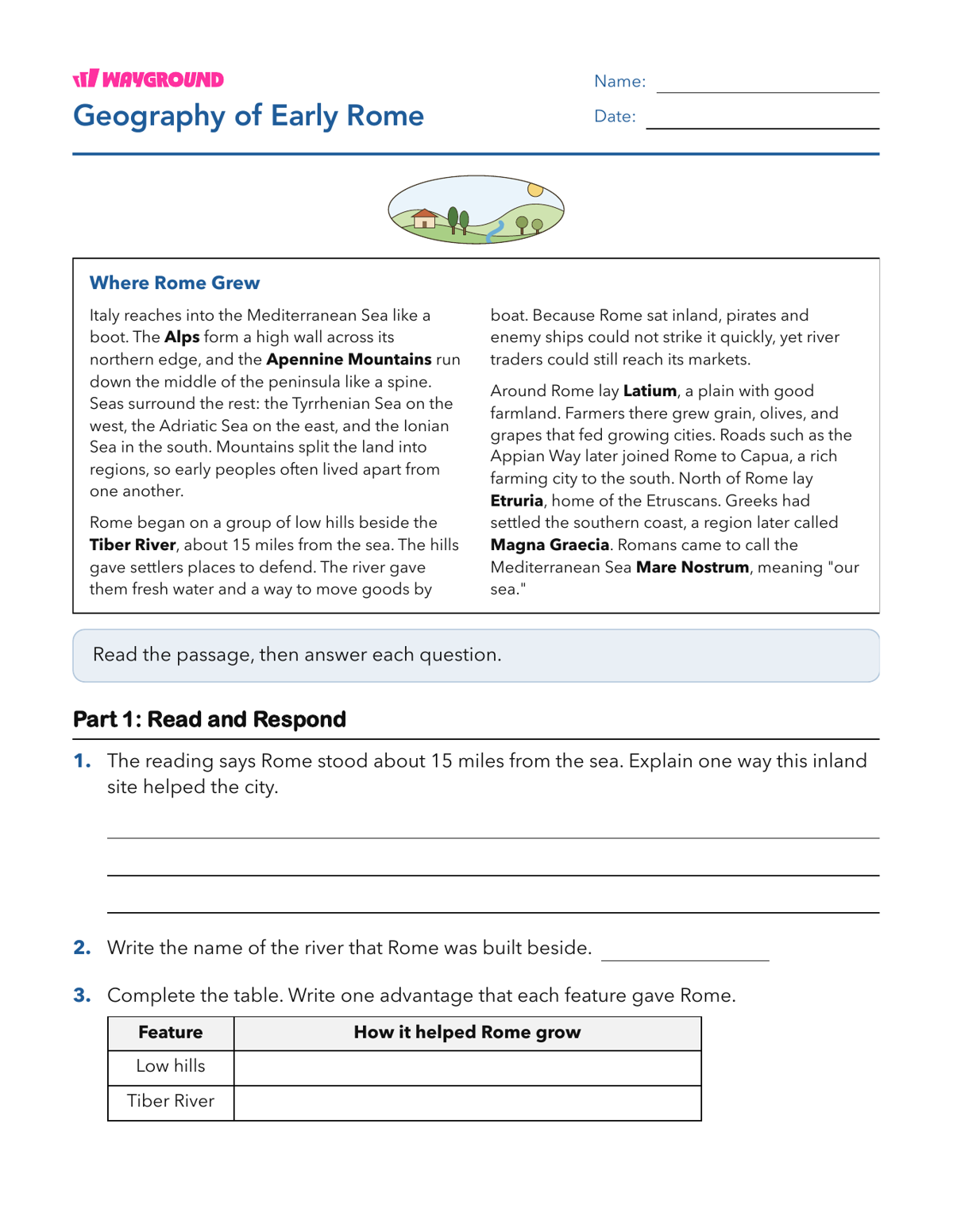Geography of Early Rome - Printable The-roman-republic Worksheets Class 8 - Wayground