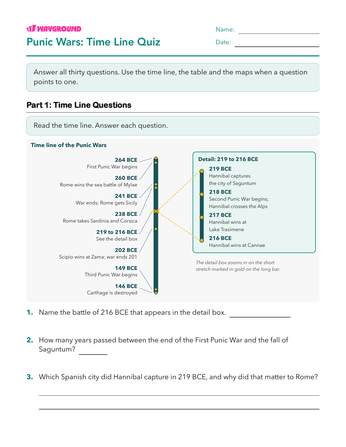 Punic Wars: Time Line Quiz - Printable The-roman-republic Worksheets Class 8 - Wayground