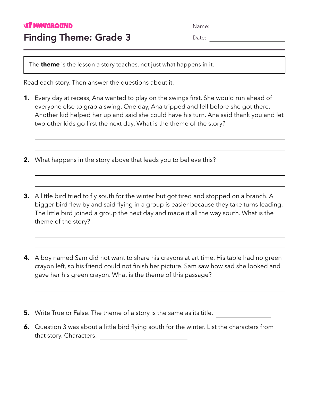 Finding Theme: Grade 3 - Dapat dicetak Tema Lembar-kerja Kelas 3 - Wayground