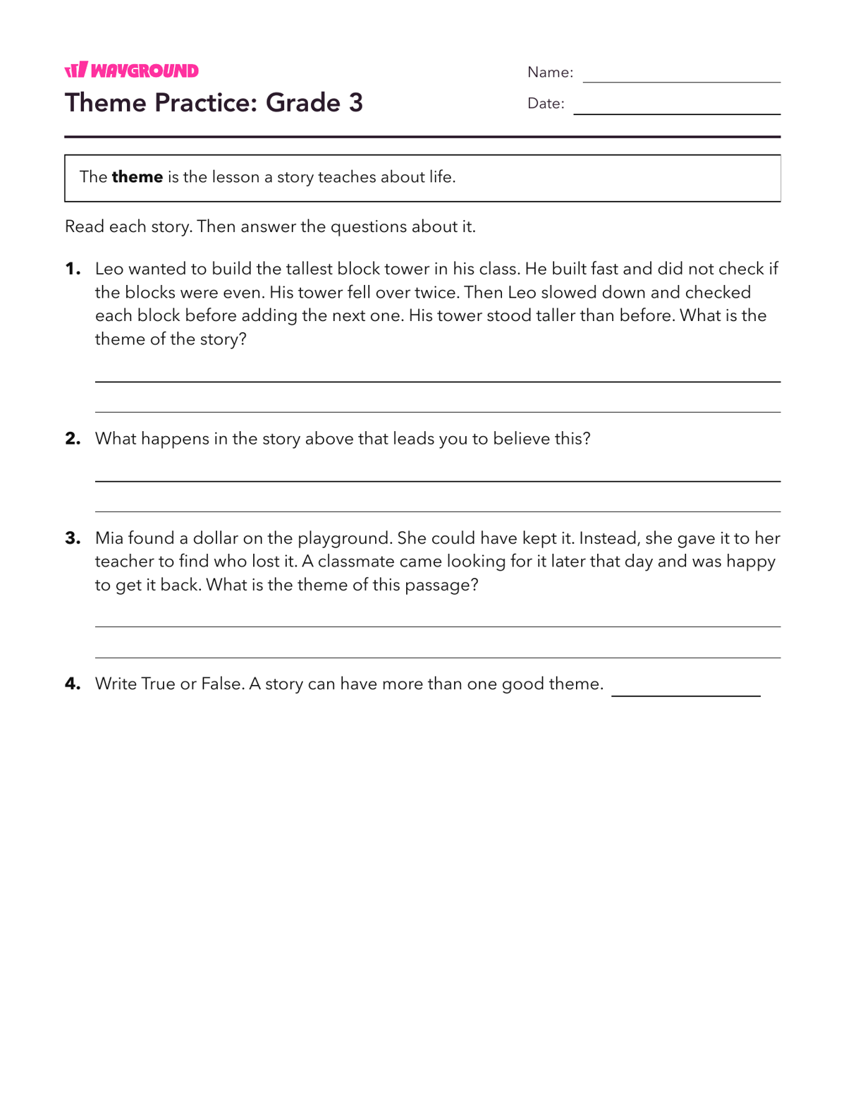 Theme Practice: Grade 3 - Dapat dicetak Tema Lembar-kerja Kelas 3 - Wayground