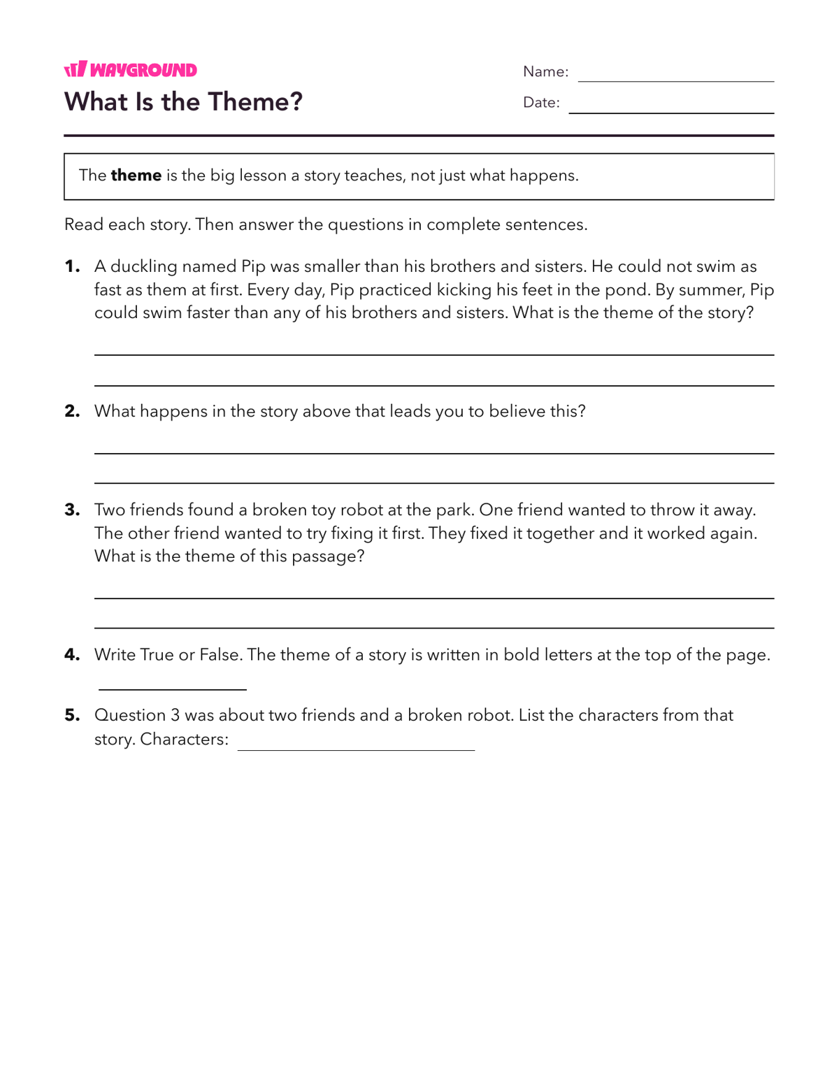 What Is the Theme? - Dapat dicetak Tema Lembar-kerja Kelas 3 - Wayground