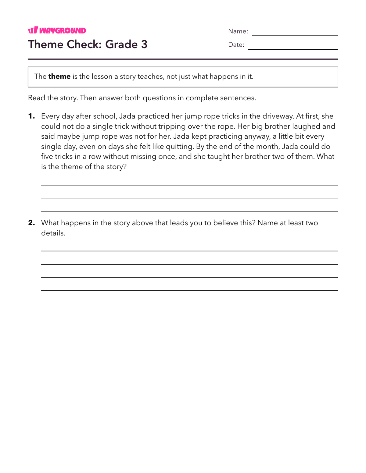 Theme Check: Grade 3 - Dapat dicetak Tema Lembar-kerja Kelas 3 - Wayground